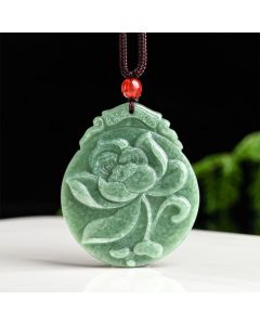 Buddha Stones Round Lotus Pattern Jade Abundance Prosperity Necklace Rope Pendant - Jade(Prosperity♥Abundance)