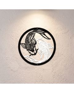 Buddha Stones Round Metal Koi Fish Yin Yang Success Iron Metal Meaningful Symbols Wall Art - Approx. 25cm x 25cm x 0.1cm / 9.84in x 9.84in x 0.04in