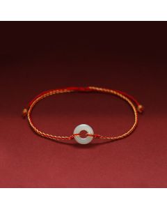 Buddha Stones Round Peace Buckle Jade Luck Abundance Braided Bracelet Anklet - Anklet(Anklet Circumference 21-27cm)