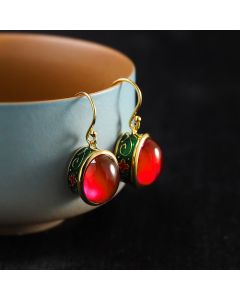 Buddha Stones Round Red Corundum Confidence Hook Drop Dangle Earrings - Red Corundum