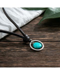 Buddha Stones Round Turquoise Stone Protection Strength Necklace Pendant - Turquoise(Purification♥Protection)
