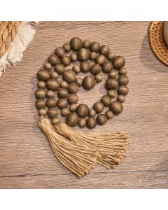Buddha Stones Rustic Wood Bead Double Tassel Hanging Mindful Living Decor - BurlyWood