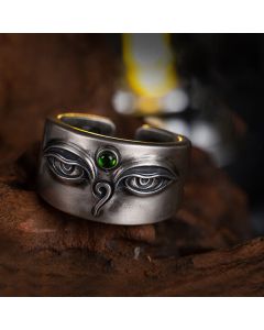 Buddha Stones 925 Sterling Silver Bodhisattva Tara Calm Adjustable Ring - Bodhisattva Tara(Circumference: 70mm)