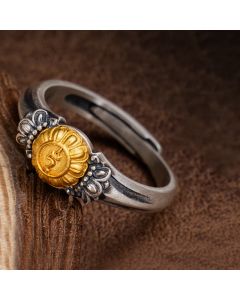Buddha Stones 925 Sterling Silver Plated Gold Bodhisattva Tara Protection Adjustable Ring - Bodhisattva Tara(Circumference: 68mm)