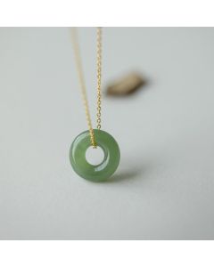 Buddha Stones 925 Sterling Silver Plated Gold Hetian Jade Peace Buckle Necklace Pendant - Jade Peace Buckle Silver Necklace