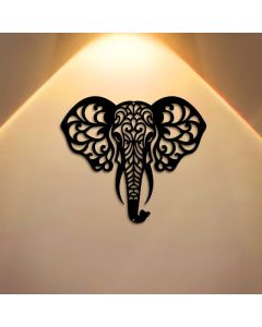 Buddha Stones Sacred Elephant Iron Metal Wall Decor Of Wisdom - Approx. 25cm x 21.74cm x 0.1cm / 9.84in x 8.56in x 0.04in