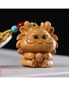 Buddha Stones Sandalwood 12 Chinese Zodiac Blessing Colorful Tassel Accessories Keychain - Dragon
