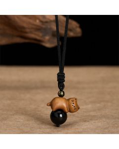 Buddha Stones Sandalwood Cat Black Obsidian Bead Om Mani Padme Hum Bead Protection Rope Necklace - Sandalwood & Black Obsidian