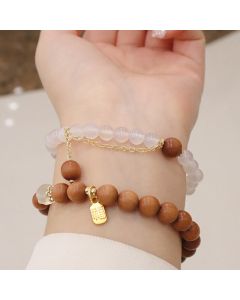 Buddha Stones Sandalwood Cat's Eye Fu Character Charm Protection Bracelet - Cat's Eye Sandalwood