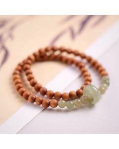 Buddha Stones Sandalwood Hetian Jade Protection Double Wrap Bracelet - Sandalwood(Protection♥Calm)