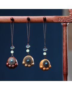 Buddha Stones Sandalwood Small Leaf Red Sandalwood Green Sandalwood Lucky Cat Paw Claw Om Mani Padme Hum Protection Phone Hanging Decoration - Sandalwood(Protection♥Calm)