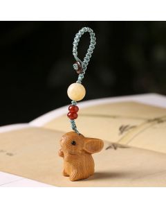 Buddha Stones Sandalwood Small Leaf Red Sandalwood Lucky Mini Rabbit Protection Key Chain Phone Hanging Decoration - Small Leaf Red Sandalwood / Phone Hanging Decoration