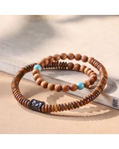 Buddha Stones Sandalwood Turquoise Protection Double Wrap Bracelet - Sandalwood(Protection♥Calm)