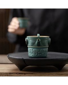 Buddha Stones Sanxingdui Ceramic Teacup Kung Fu Tea Cup With Bag - 9.8cm*7.2cm*140ml/90ml/60ml
