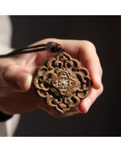 Buddha Stones Sappanwood Carved Tang Dynasty Flower Harmony Necklace - Tang Dynasty Flower Design(Harmony ♥ Prosperity)