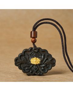 Buddha Stones Sappanwood Lotus Enlightenment Relief Carved Pendant Necklace - Lotus
