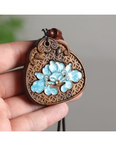 Buddha Stones Sappanwood Lotus Purity Enamel Inlaid Braided Rope Necklace - Lotus(Enlightenment ♥ New Beginnings)