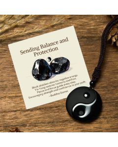 Buddha Stones "Sending Balance and Protection" Obsidian Yin Yang Necklace Includes Gift Message Card - Yin Yang / Deluxe Gift Bag (+$9.59)