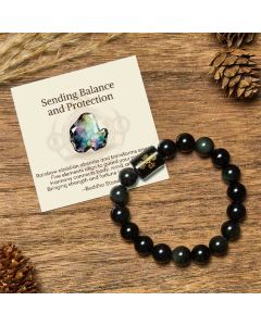 Buddha Stones "Sending Balance and Protection" Rainbow Obsidian Bracelet Includes Gift Message Card - 10mm / Deluxe Gift Bag (+$9.59)