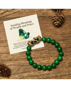 Buddha Stones "Sending Blessings of Wealth and Peace" PiXiu Jade Bracelet Includes Gift Message Card - 12mm / Deluxe Gift Bag (+$9.59)