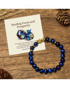 Buddha Stones "Sending Focus and Prosperity" Tiger Eye Pixiu Bracelet Includes Gift Message Card - Blue Tiger Eye(Wrist Circumference: 15-17cm) / Deluxe Gift Bag (+$9.59)