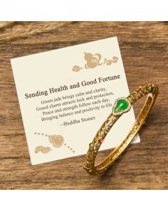 Buddha Stones "Sending Health and Good Fortune" Cyan Jade Copper Bangle Includes Gift Message Card - 56mm / Deluxe Gift Bag (+$9.59)