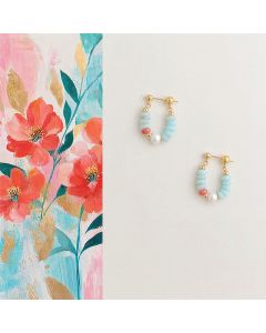 Buddha Stones Shoushan Stone Pearl Beaded Hoop Positive Earrings - Shoushan Stone(Copper Posts)