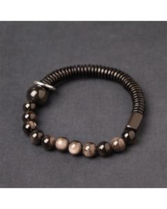 Buddha Stones Silver Sheen Obsidian Coconut Shell Protection Bracelet - Silver Sheen Obsidian & Coconut Shell(Wrist Circumference: 18-20cm)