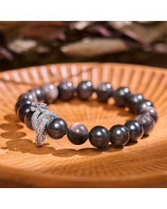 Buddha Stones Silver Sheen Obsidian Dragon Protection Bracelet - Silver Sheen Obsidian(Wrist Circumference: 14-16cm)