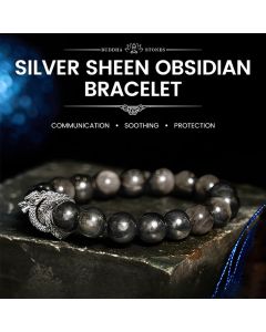 Buddha Stones Silver Sheen Obsidian Dragon Protection Bracelet - Silver Sheen Obsidian(Wrist Circumference: 14-16cm)