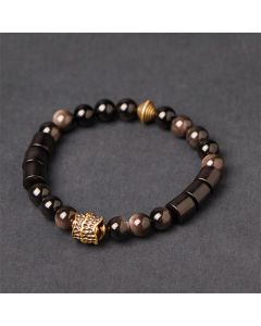 Buddha Stones Silver Sheen Obsidian Ebony Protection Bracelet - Silver Sheen Obsidian & Ebony Wood(Wrist Circumference: 18-20cm)
