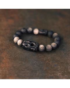 Buddha Stones Silver Sheen Obsidian Ebony Wood Soothing Bracelet - 18cm fit for Wrist Circumference 17-17.5cm
