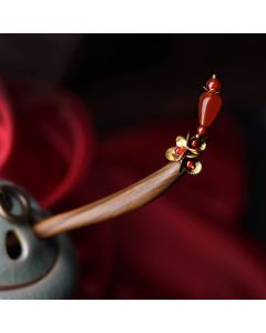 Buddha Stones Silver Tassel Green Sandalwood Soothing Hairpin - Green Sandalwood Hairpin