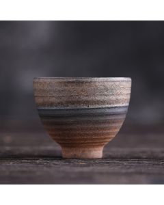 Buddha Stones Simple Brown Striped Texture Ceramic Teacup Kung Fu Tea Cup Bowl - Cup 75ml