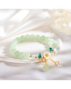 Buddha Stones Simple Design Flower Charm Glass Bead Bracelet - Pink