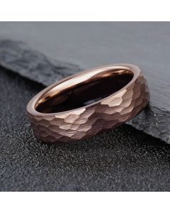 Buddha Stones Simple Hammered Texture Tungsten Steel Reliability Ring - Dark Gray / 21.4mm