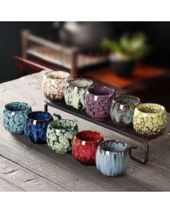 Buddha Stones Simple Multicolored Kiln Change Chinese Jianzhan Ceramic Teacup Kung Fu Tea Cup 110ml - Light Yellow 6.5cm*6cm*110ml