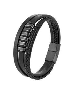 Buddha Stones Simple Titanium Steel Braided Three-layer Leather Buckle Calm Bracelet - 20-22cm