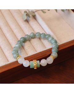 Buddha Stones Single Double Layer Jade Peace Buckle Luck Bracelet - Jade Double Layer Peace Buckle Bracelet(Wrist Circumference: 14-15cm)