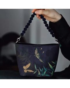 Buddha Stones Small Bamboo Leaves Butterfly Peony Flowers Magpie Metal Chain Crossbody Bag Shoulder Bag Handbag - Dark Green Bamboo Forests 14*18*9cm