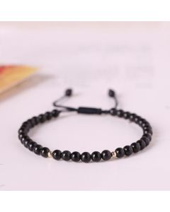Buddha Stones Small Black Obsidian Beads Fulfillment Rope Bracelet - 4mm Black Obsidian(Wrist Circumference: 14-17cm)