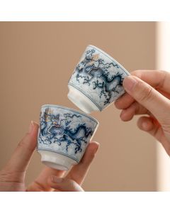 Buddha Stones Small Blue And White Dragon Pattern Ceramic Teacup Kung Fu Tea Cups 45ml - 5.5cm*4.8cm*45ml