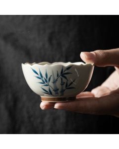 Buddha Stones Small Blue Bamboo Leaves Ceramic Teacup Kung Fu Tea Cup Bowl - 7.7cm*4cm*65ml