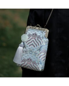 Buddha Stones Small Blue Ocean Waves Metal Chain Crossbody Bag Shoulder Bag Cellphone Bag - Ocean Waves 13*19*3cm