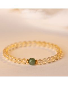 Buddha Stones Small Citrine Jade Beads Prosperity Bracelet - 4mm Citrine&White Jade(Wrist Circumference: 14-17cm)