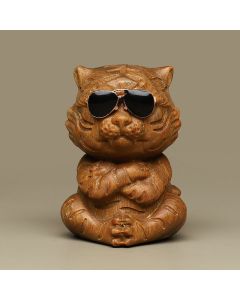 Buddha Stones Small Green Sandalwood Tiger Engraved Positive Desk Decorations - Green Sandalwood Tiger