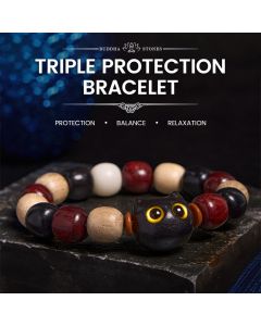 Buddha Stones Small Leaf Red Sandalwood Ebony Wood Cute Cat Engraved Protection Bracelet - Small Leaf Red Sandalwood(Keep away evil spirits♥Protection)