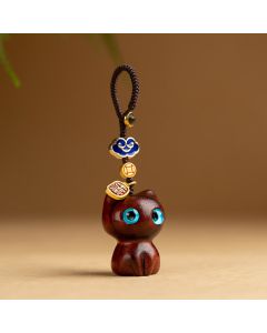 Buddha Stones Small Leaf Red Sandalwood Ebony Wood Lucky Cat Protection Key Chain Phone Hanging Decoration - Ebony Cat / Phone Hanging Decoration