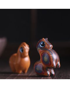 Buddha Stones Small Leaf Red Sandalwood Green Sandalwood Lucky Mini Horse Protection Decoration - Painted Wooden Horse(Medium Size 39*34*17mm) (Random Texture)