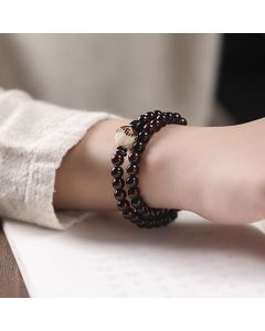 Buddha Stones Small Leaf Red Sandalwood Lotus Bodhi Seed Carved Protection Double Wrap Bracelet - Small Leaf Red Sandalwood Bracelet(Wrist Circumference 14-16cm)